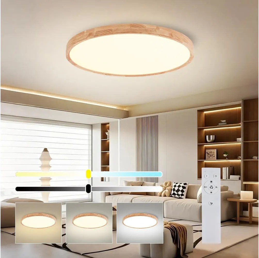 Brilagi - Lampada LED dimmerabile WOODROUND LED/70W/230V 3000-6000K Ø 80 cm + telecomando