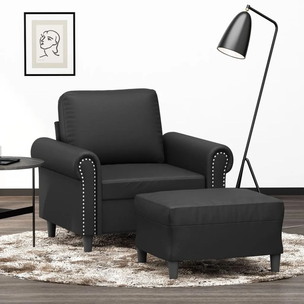 Poltrona Con Poggiapiedi Nero 60 Cm İn Similpelle /
