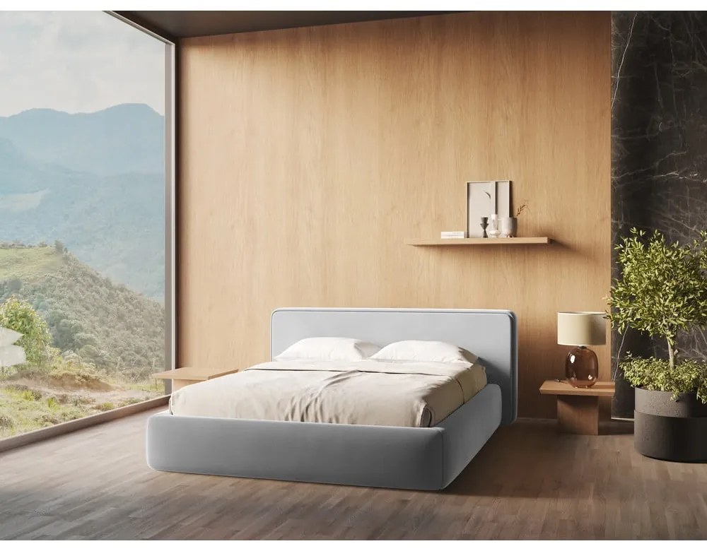 Letto matrimoniale imbottito grigio con contenitore con griglia 180x200 cm Kiana - Makamii