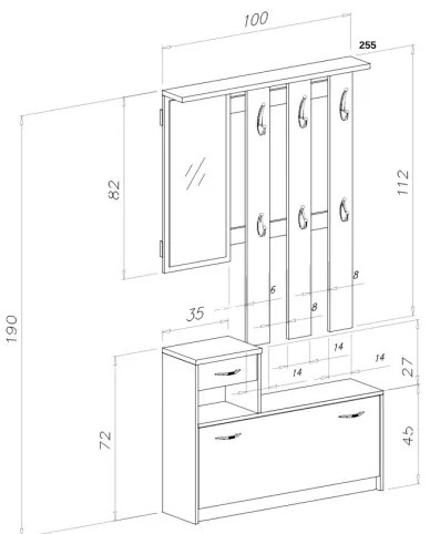 Mobile Ingresso 100 Cm Con Scarpiera Appendiabiti E Specchio Rudolf Cashmere