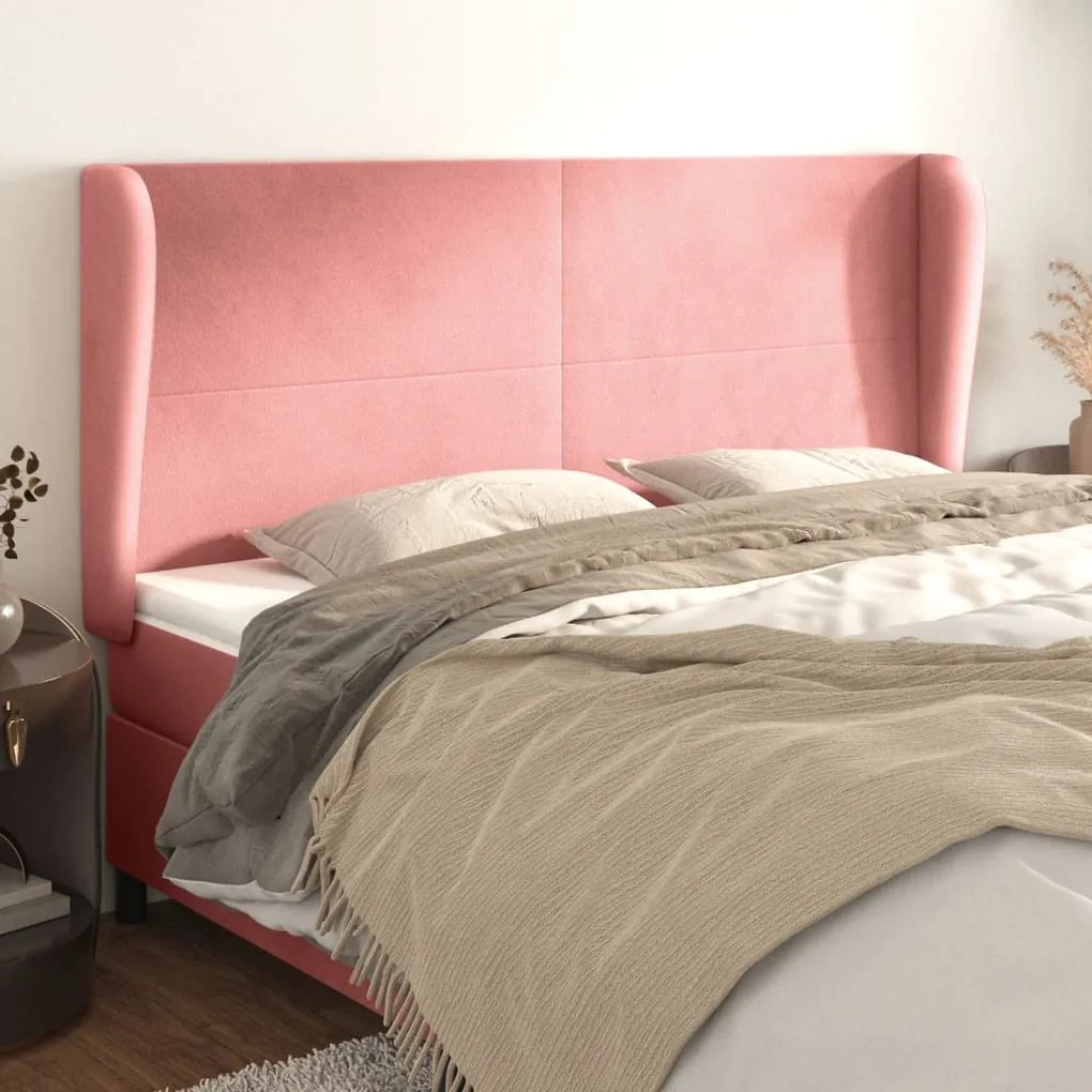 Testiera Ad Orecchio Rosa 183x23x118/128 Cm İn Velluto /