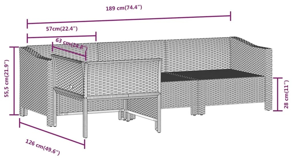 Set Divani da Giardino 4 pz con Cuscini in Polyrattan Grigio