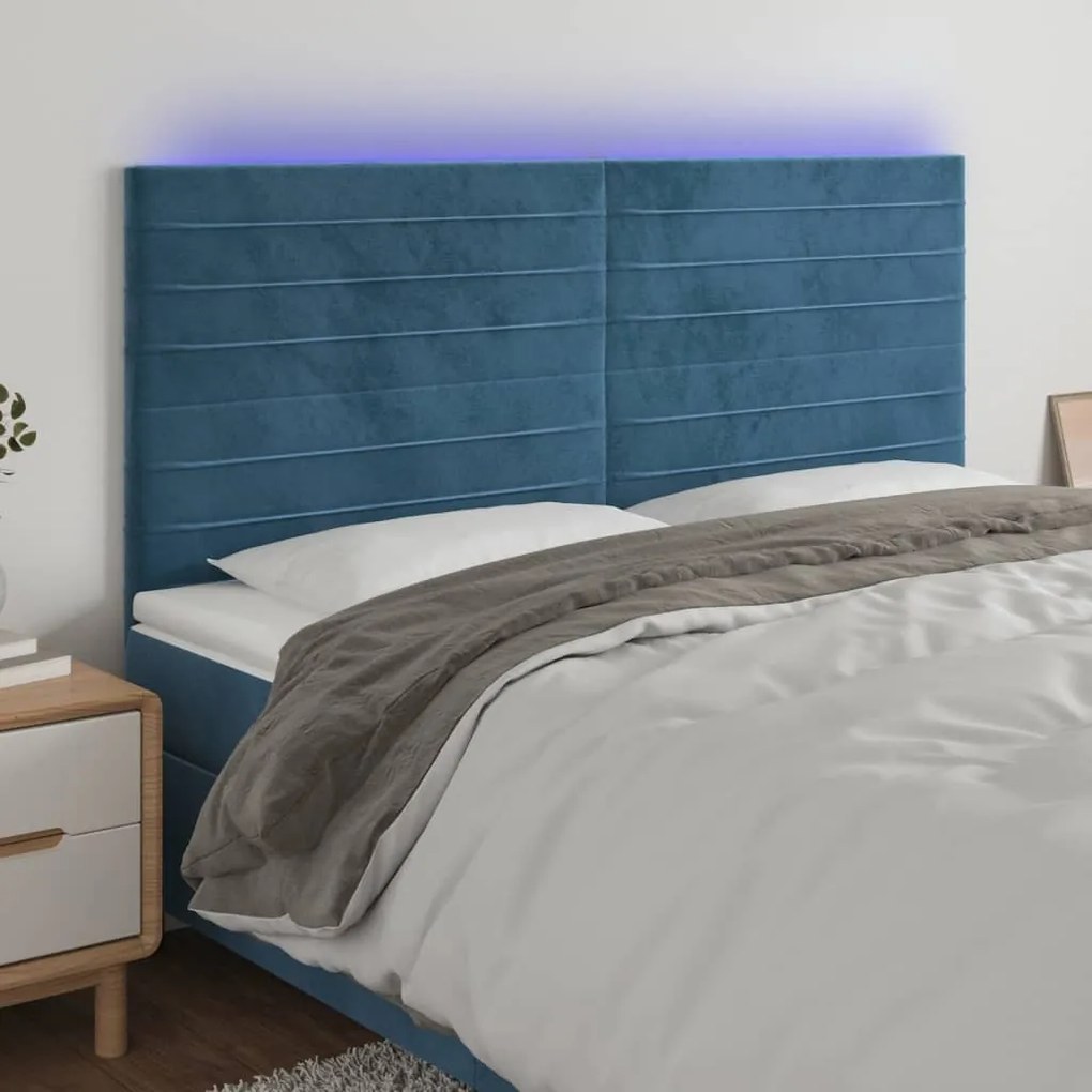 Testiera A Led Blu Scuro 180x5x118/128 Cm İn Velluto /
