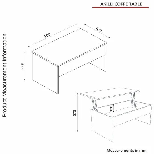 Tavolino pieghevole AKILLI 44,8x90 cm bianco