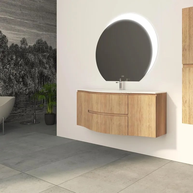 Mobile da bagno sospeso sotto lavabo Vague di Baden HausL 69 x H 55 x P 52 cm marrone cannettato laccato opaco, 2 cassetti
