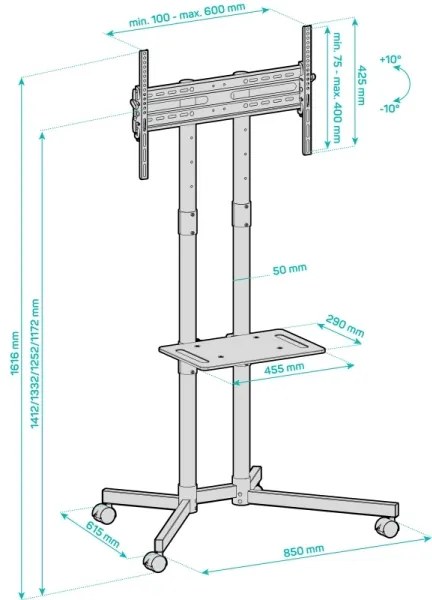 CONNECT IT CMH-9100-BK - Porta TV mobile con ripiano 37-70” nero