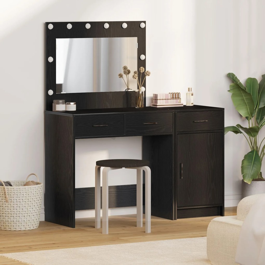 Set di 2 tavoli da trucco con led in legno nero