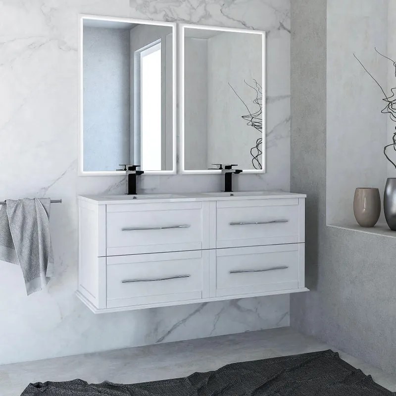 Mobile da bagno sospeso sotto lavabo L 120 x H 55 x P 46 cm bianco laccato opaco, 4 cassetti BADEN HAUS Tiffany