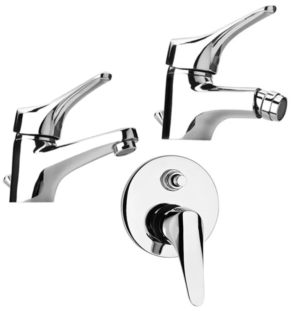 Set miscelatori lavabo + bidet + incasso doccia con deviatore Piralla Ariel ottone cromato con PILETTA DI SCARICO INCLUSA 0RE00088A16 0RE00094A16 0RE00400A16