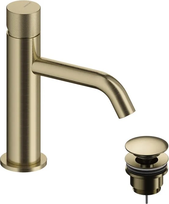 Rubinetto per lavabo a canna bassa getto laminare cristallino Loop K oro spazzolato lucido SANYCCES