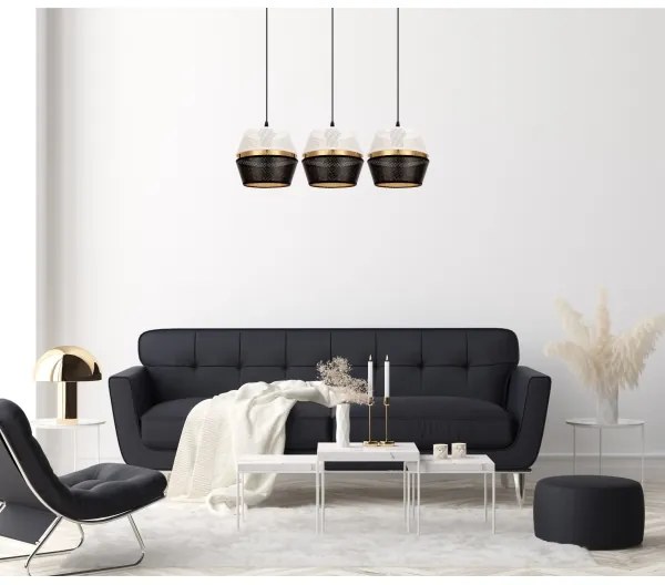 Lampadario a cavo PARIS 3xE27/60W/230V bianco/nero/oro