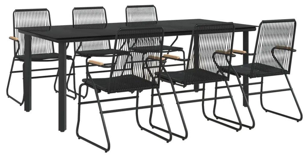 Set da pranzo da giardino 7 pz nero in rattan pvc