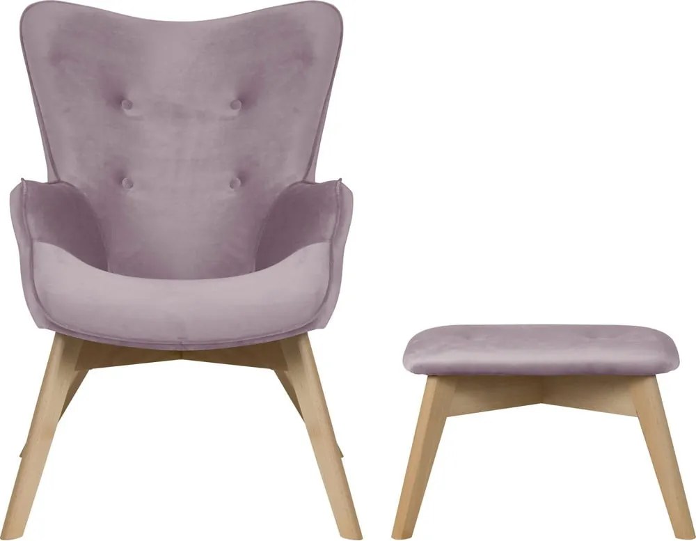 Poltrona con poggiapiedi lavanda con rivestimento in velluto Niko – Ropez