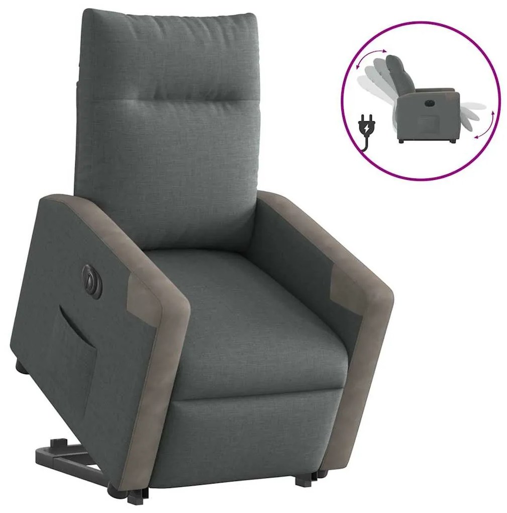 Poltrona Alzapersona Reclinabile Elettrica Grigio Scuro Tessuto /