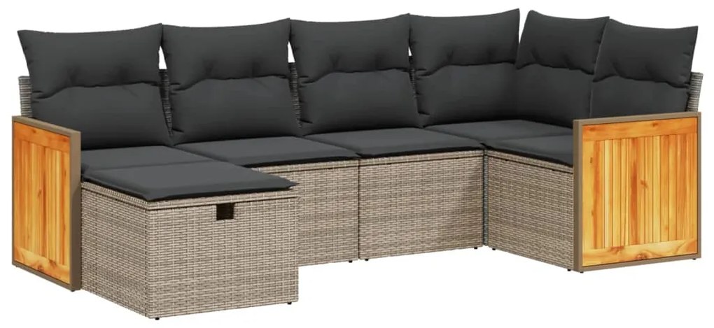 Set divano da giardino 6 pz con cuscini grigio in polyrattan