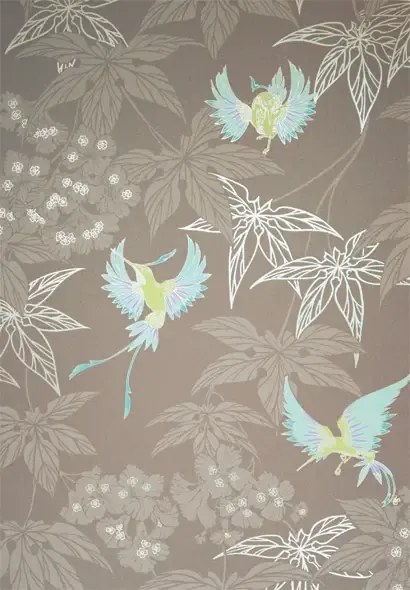 Osborne & Little Carta da parati Grove Garden - Chocolate/ Kiwi-blue