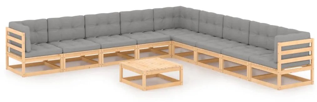 Set Salotto Giardino 10pz Cuscini Antracite Legno Massello Pino