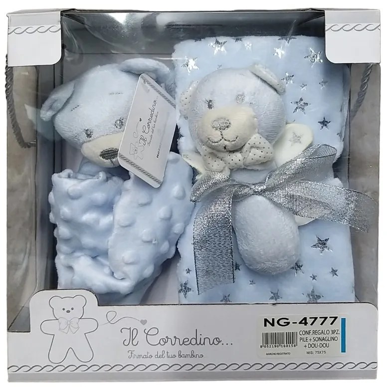 Regalo neonato con Plaid, Doudou e sonaglino Nazareno Gabrielli