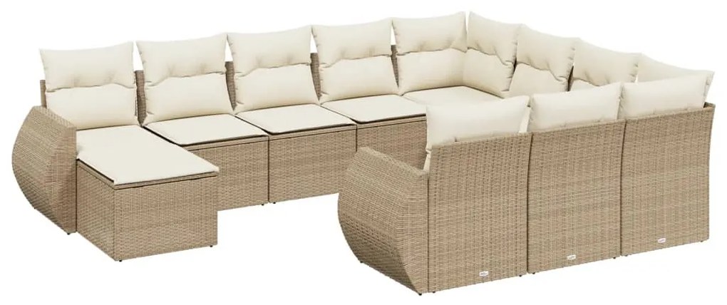 Set divani da giardino 11 pz con cuscini beige in polyrattan