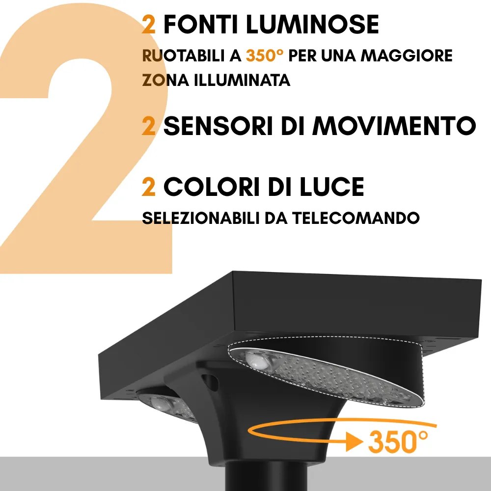 Lampione ad Energia Solare 4800 Lumen Doppia Fonte Luminosa