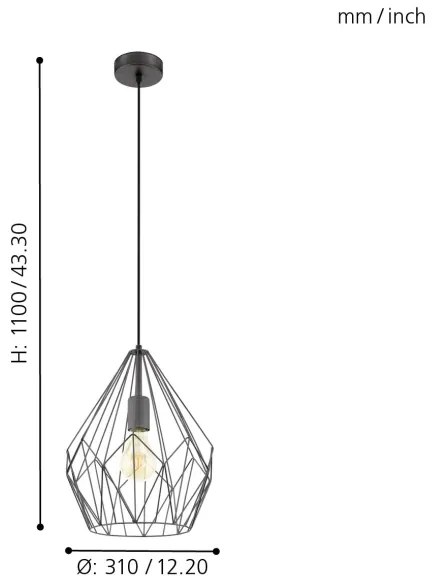 Eglo 49257 - Lampadario CARLTON 1xE27/60W/230V