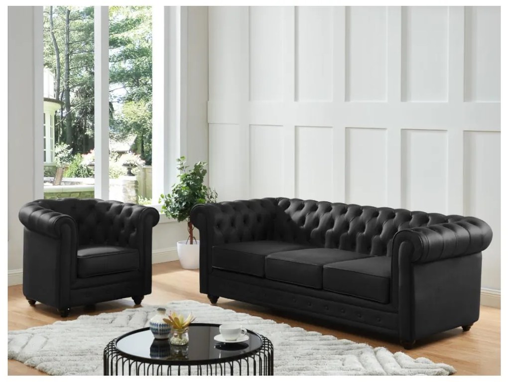 Poltrona in Pelle di bufalo Nera - CHESTERFIELD