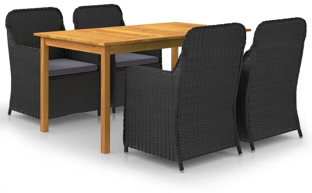 Set mobili da pranzo per giardino 5 pz nero