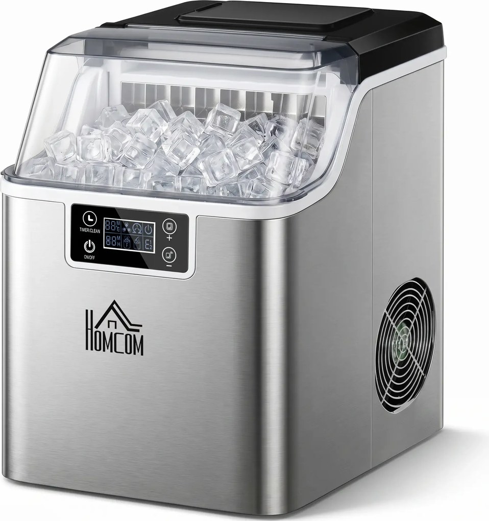 Macchina del Ghiaccio 3,2 Litri 24 Cubetti 299W in Acciaio Argento...
