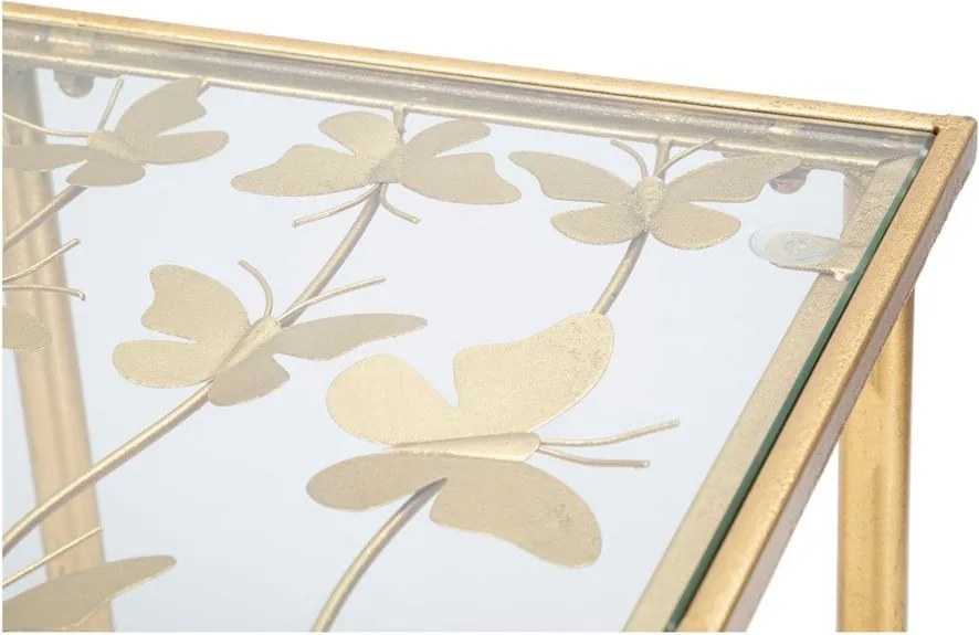 Tavolo consolle bianco/dorato con piano in vetro 35x100 cm Butterflies – Mauro Ferretti