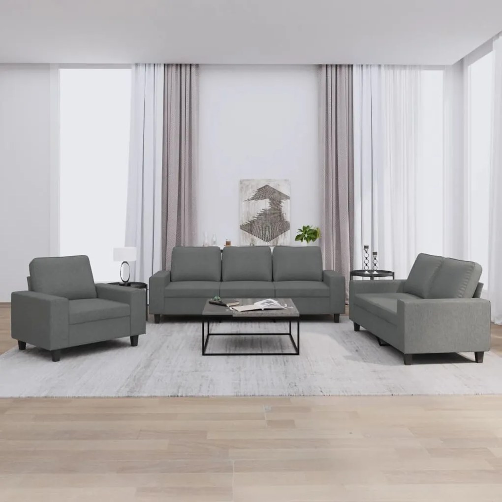 Set Di Divani 3 Pz Grigio Scuro İn Tessuto /