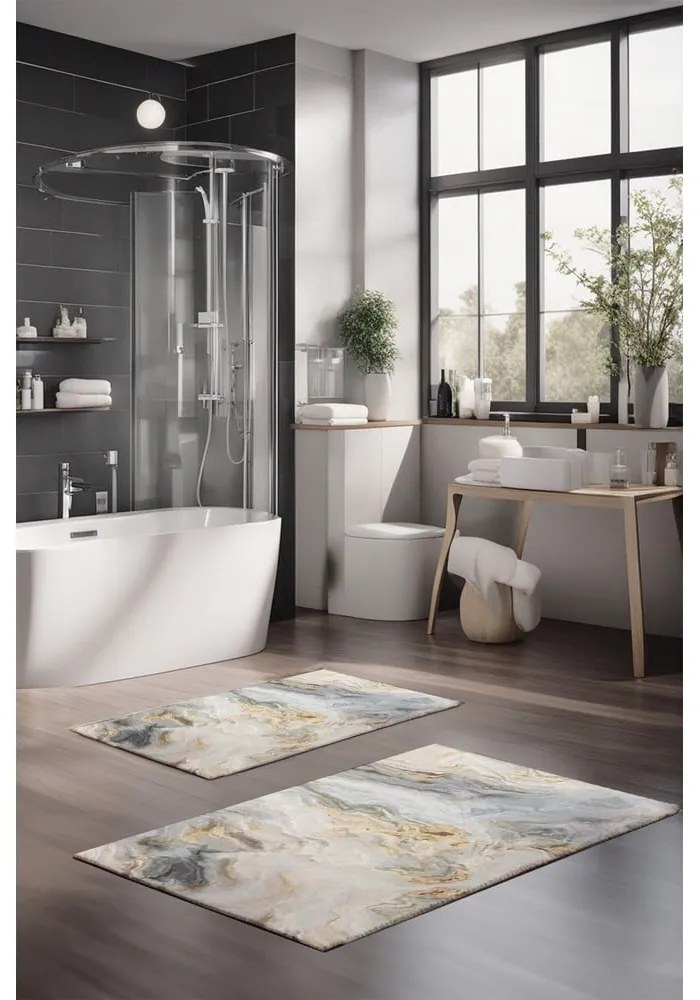 Set di tappetini per il bagno grigi/beige 2 pz 60x100 cm – Foutastic