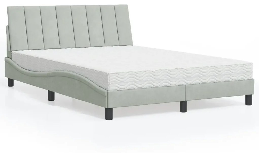 Letto Con Materasso Grigio Chiaro 140x200 Cm İn Velluto /