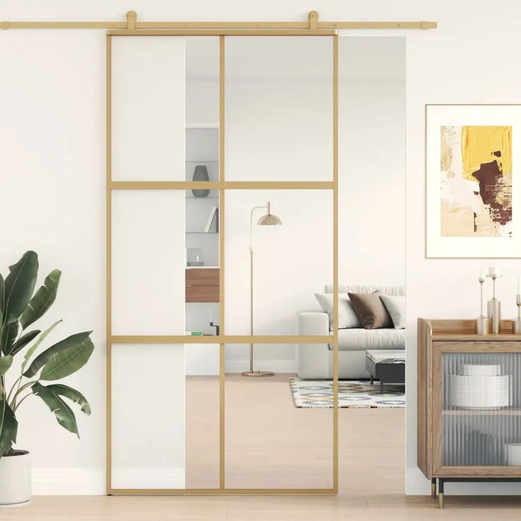 Porta Scorrevole Oro 102,5x205 Vetro Trasparente Esg Alluminio /
