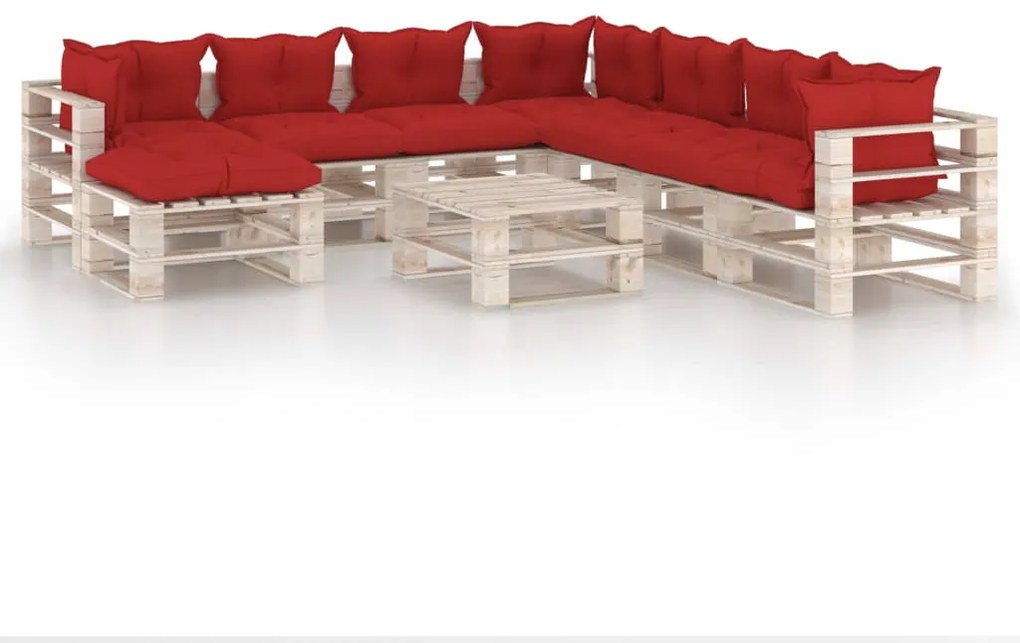 Set divani da giardino pallet 9 pz con cuscini in legno di pino