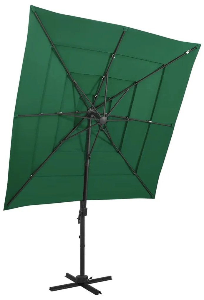 Ombrellone A Sbalzo 4 Livelli Palo Alluminio 250x250 Cm Verde /