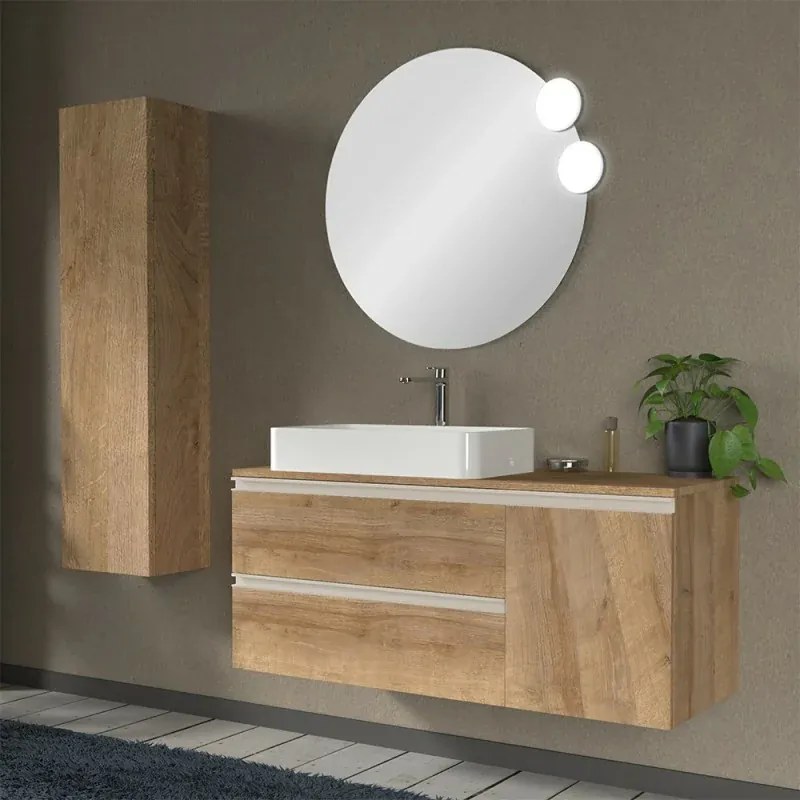 Mobile bagno sospeso 120 cm rovere miele con anta e cassetti Master