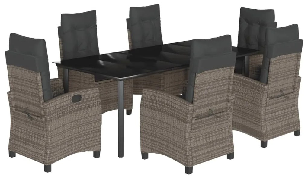 Set da pranzo da giardino 7 pz con cuscini in polyrattan grigio