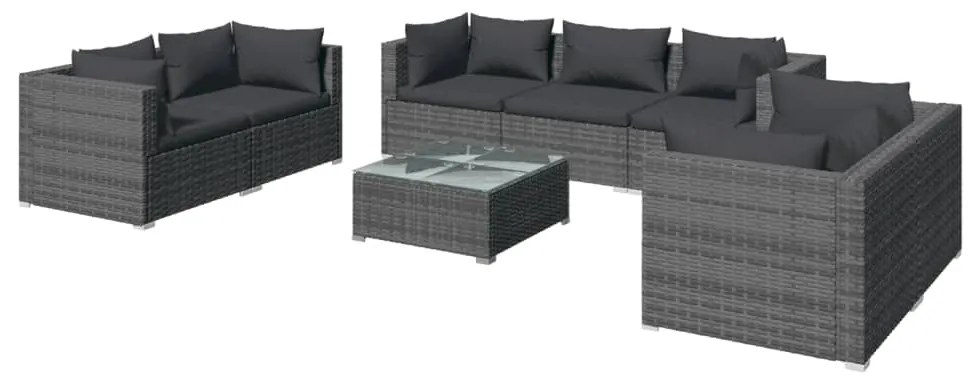 Set Divani da Giardino 8 pz con Cuscini in Polyrattan Grigio