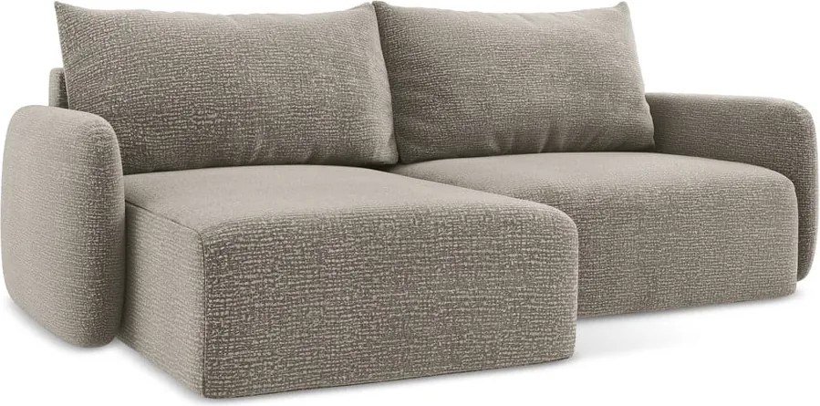 Divano angolare beige allungabile/con contenitore (con penisola a sinistra) Kalena – Makamii