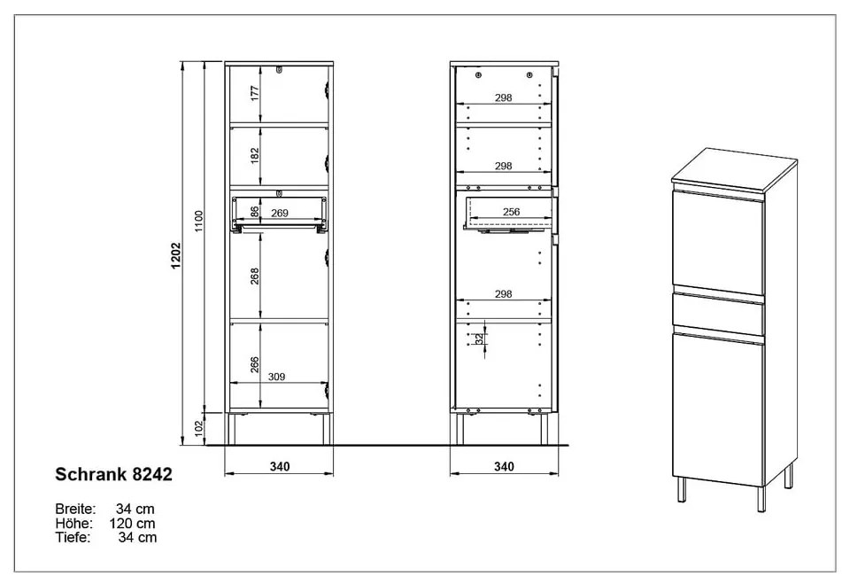 Mobile bagno alto grigio scuro in rovere 34x120 cm Salinas - Germania