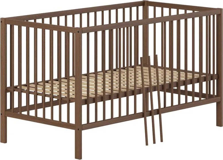 Lettino marrone in faggio massiccio con sponde rimovibili/con altezza regolabile 70x140 cm Dino – Vipack