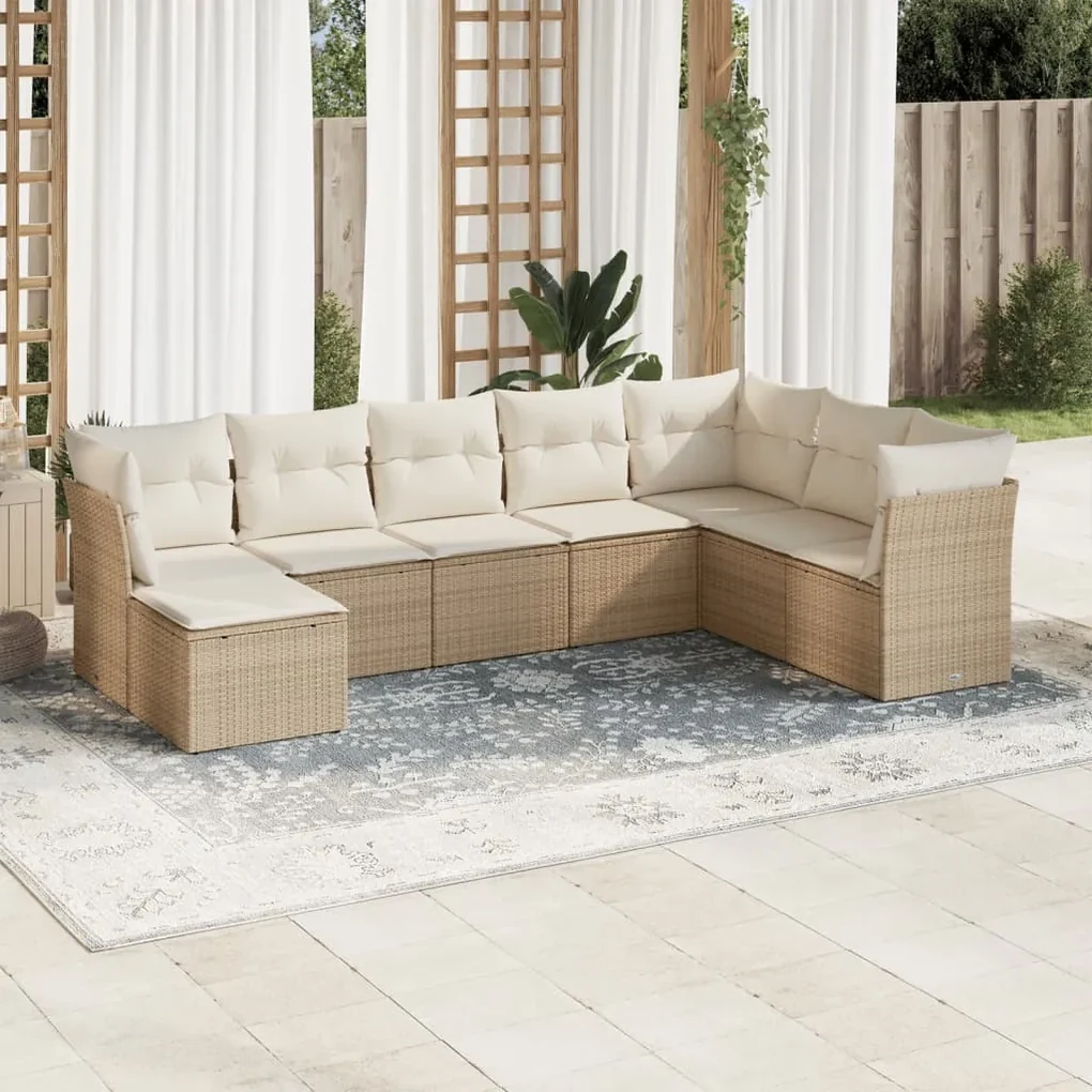 Set divano da giardino 8 pz con cuscini beige in polyrattan