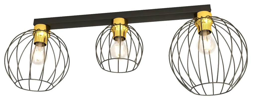 Plafoniera Minimal Industrial Geb 3 Luci Lineari Nera E Oro