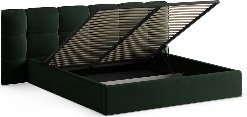 Letto matrimoniale imbottito verde scuro con contenitore con rete inclusa 160x200 cm Eric – Micadoni