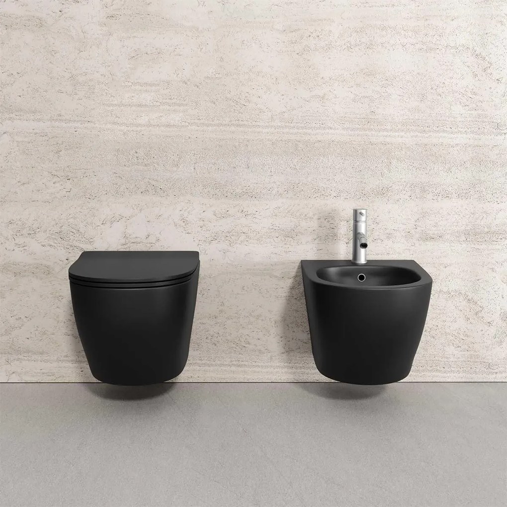 Sanitari Bidet e Vaso WC Fast sospesi Nero Opaco in ceramica