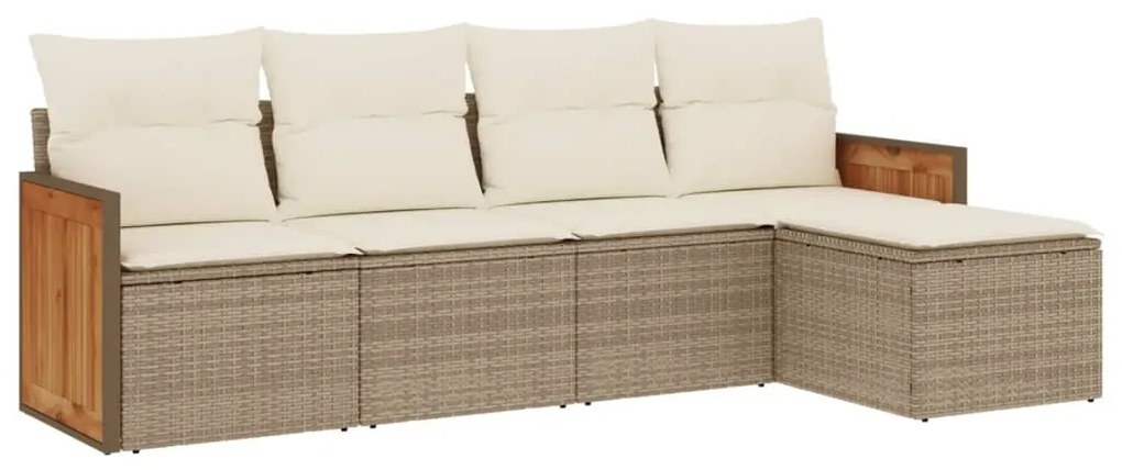 Set Divano da Giardino 5 pz con Cuscini Beige in Polyrattan