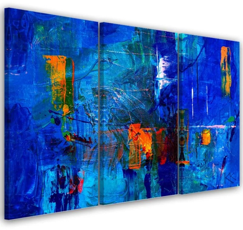 Quadro su tela 3  pannelli, Mano di astrazione blu pinto  Dimensioni Tappeti 120x80