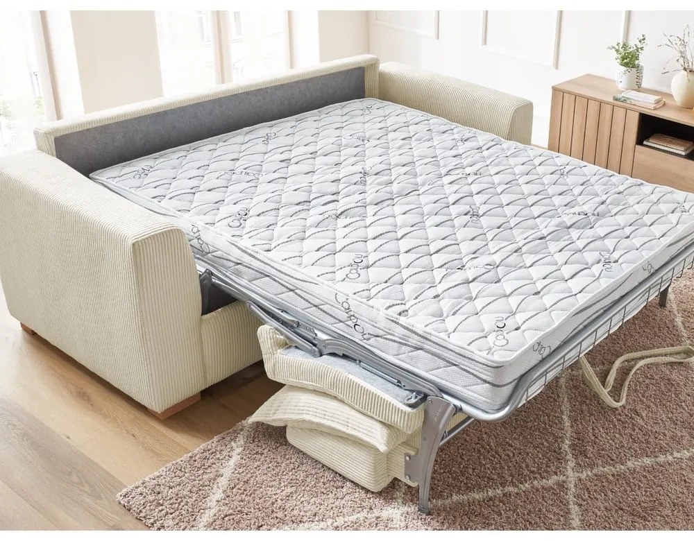 Divano color crema allungabile con rivestimento in velluto a coste 225 cm Augustin – Bobochic Paris