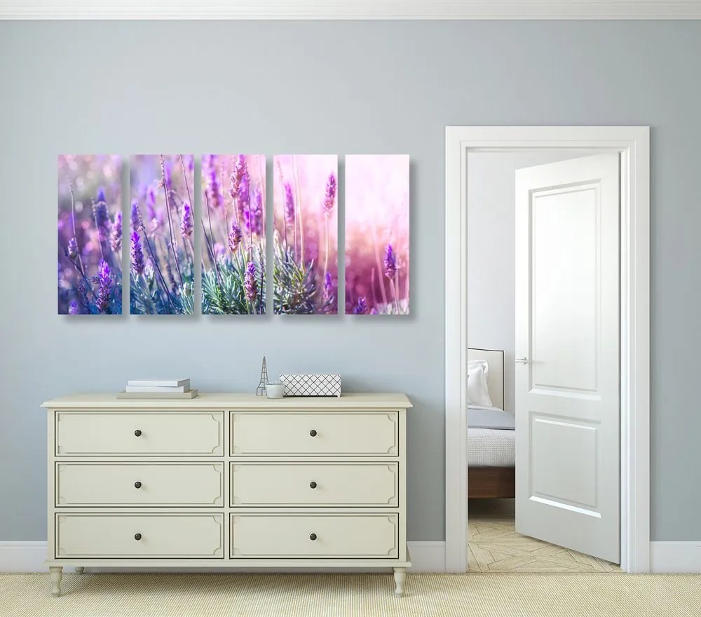 Quadri 5 pezzi – Fiori di lavanda magici