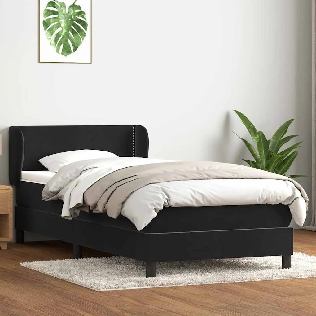 Giroletto A Molle Con Materasso Nero 90x220 Cm İn Velluto /